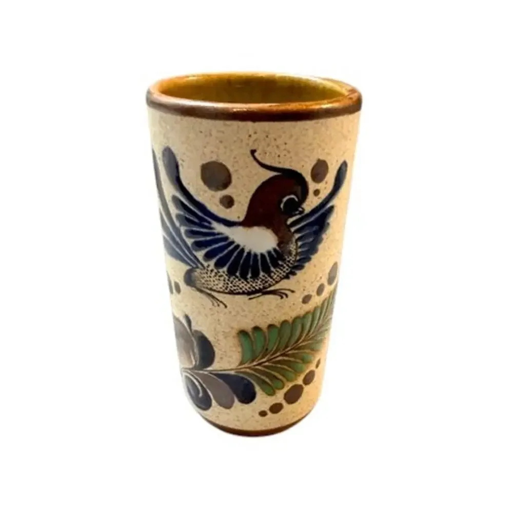 Vintage Hand-Painted Studio Pottery Tumbler / Vase – Bird & Botanical Motif
